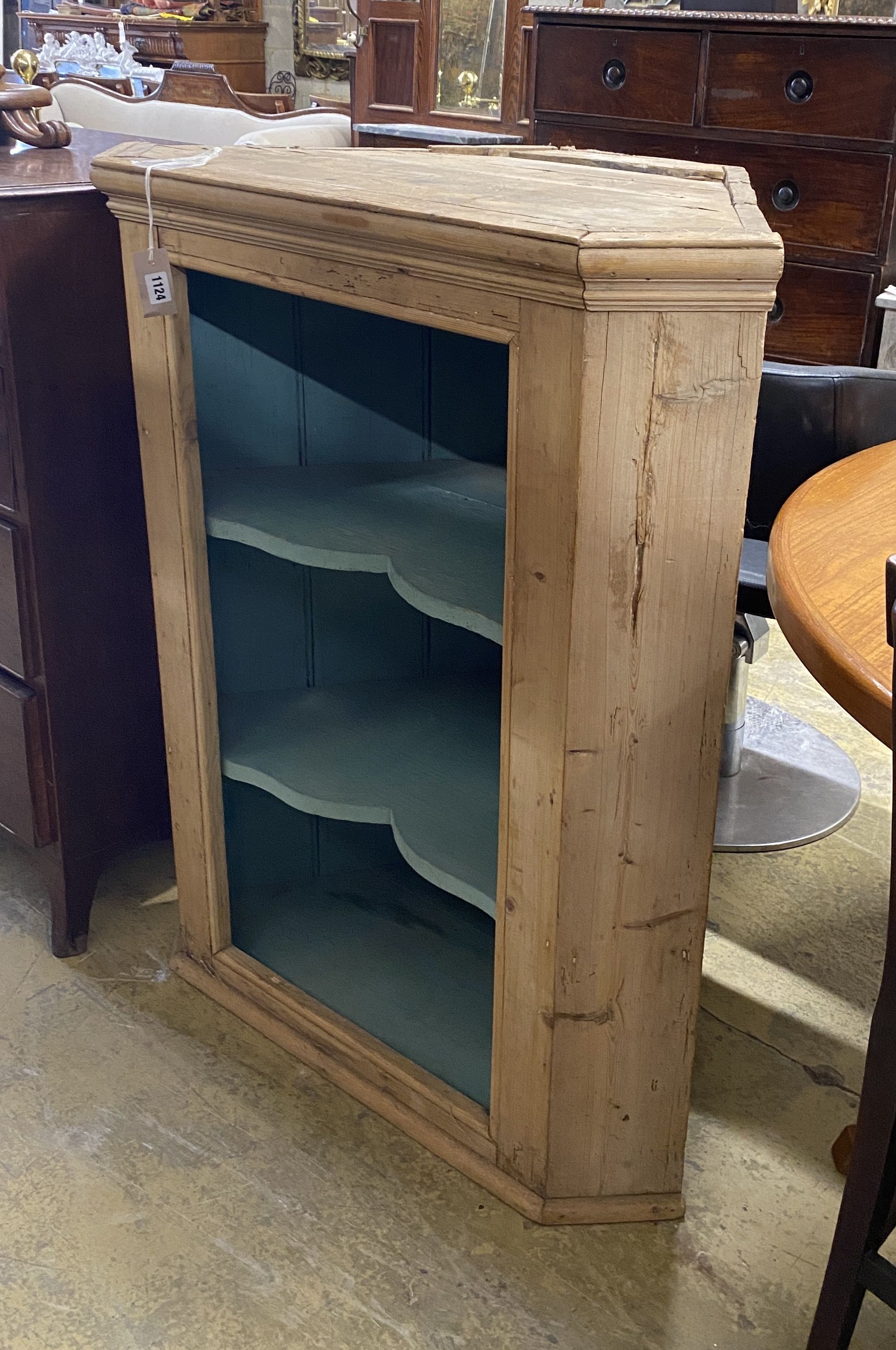 A Victorian pine corner cabinet, width 86cm, depth 56cm, height 105cm